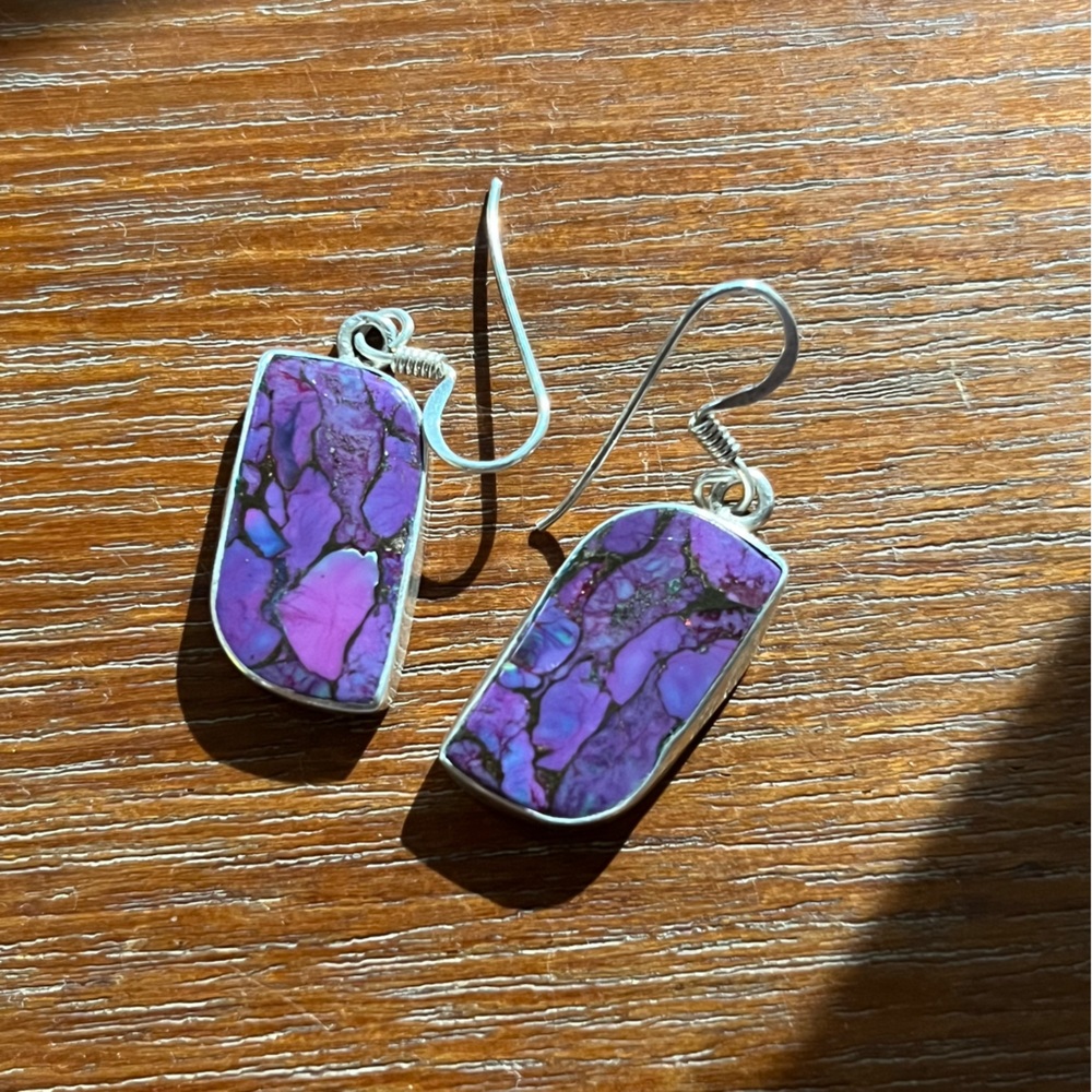 Purple stone and silver earrings